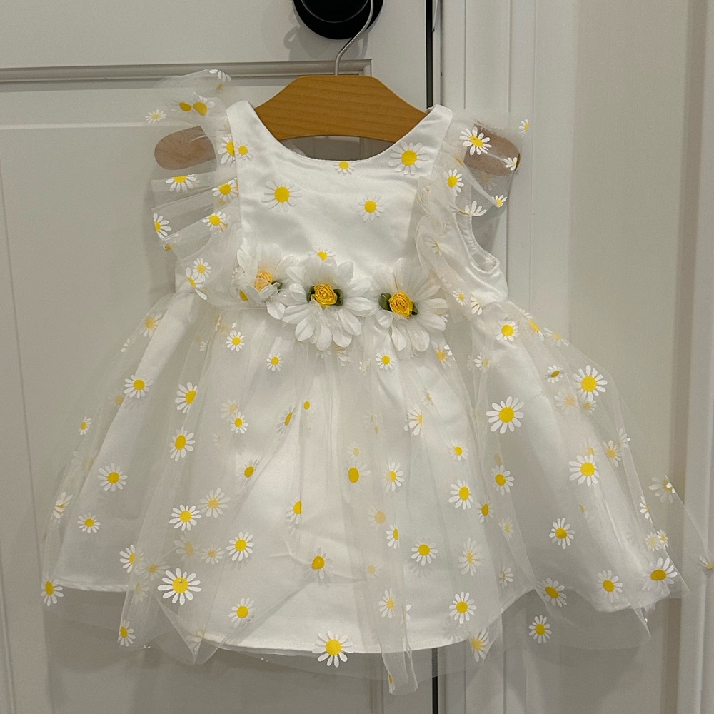 Floral White and Yellow Kids Formal Dress